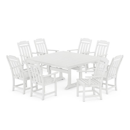 Country Living 9-Piece Square Dining Set with Trestle Legs in White