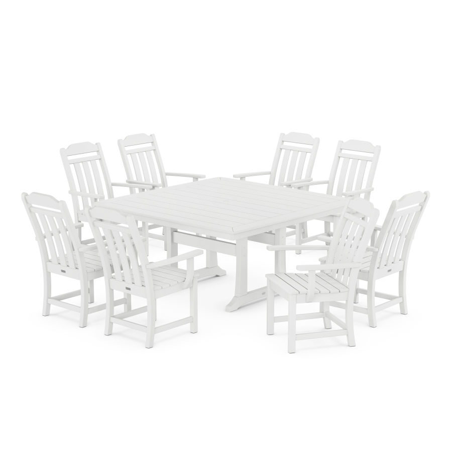 POLYWOOD Country Living 9-Piece Square Dining Set with Trestle Legs in White