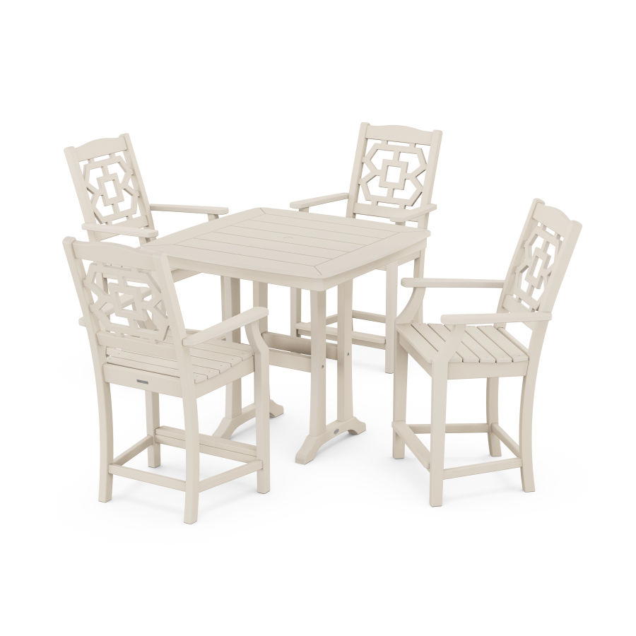 POLYWOOD Chinoiserie 5-Piece Counter Set with Trestle Legs in Sand