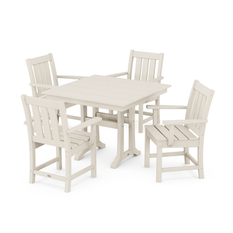 POLYWOOD Oxford 5-Piece Farmhouse Dining Set with Trestle Legs in Sand