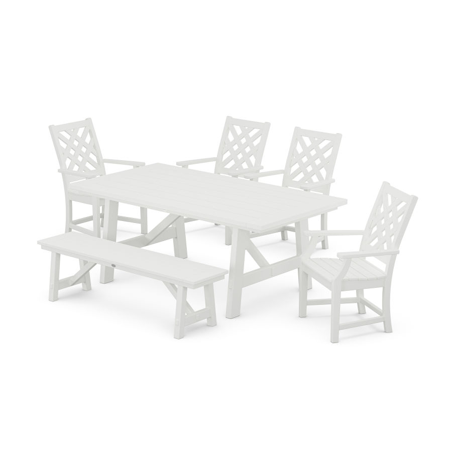 POLYWOOD Wovendale 6-Piece Rustic Farmhouse Dining Set with Bench in White