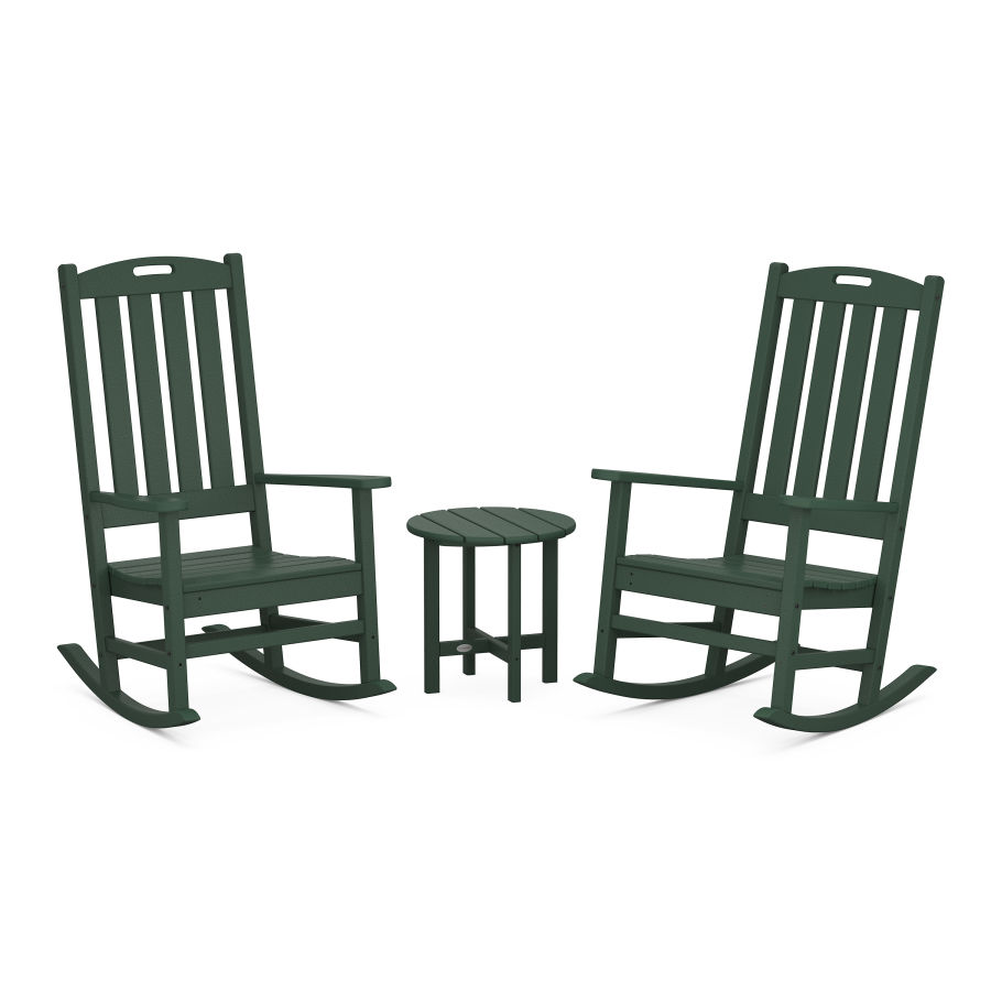 POLYWOOD Nautical 3-Piece Porch Rocking Chair Set in Green