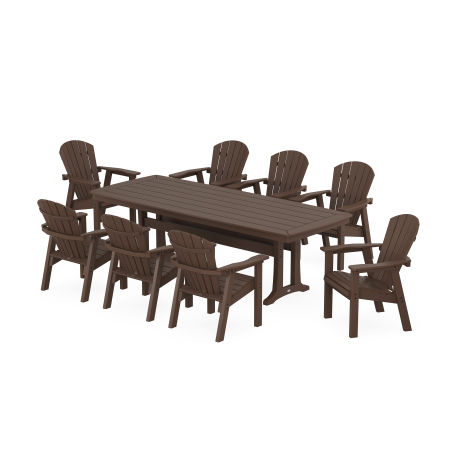 Seashell 9-Piece Dining Set with Trestle Legs in Mahogany