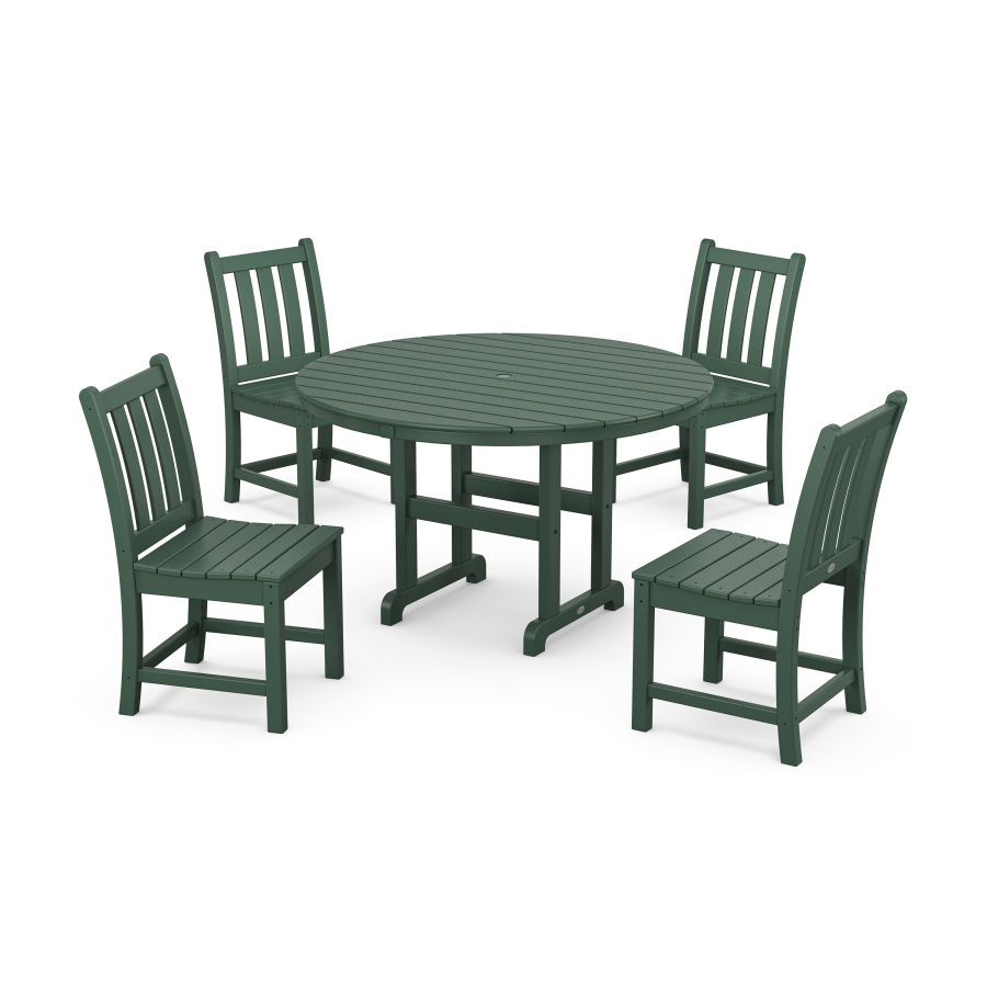 POLYWOOD Traditional Garden Side Chair 5-Piece Round Dining Set in Green