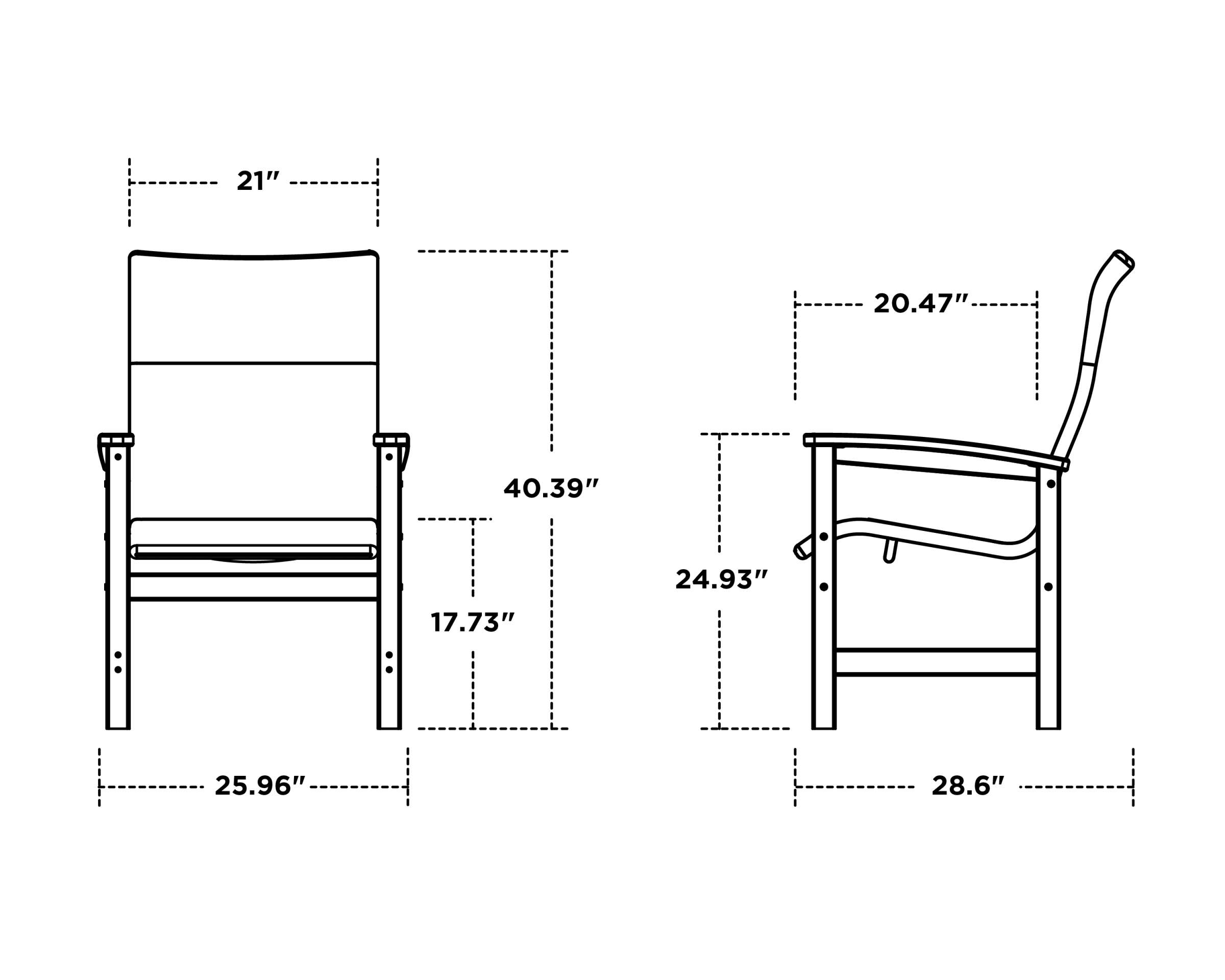 Dimensions for Coastal Woven High-Back Dining Chair