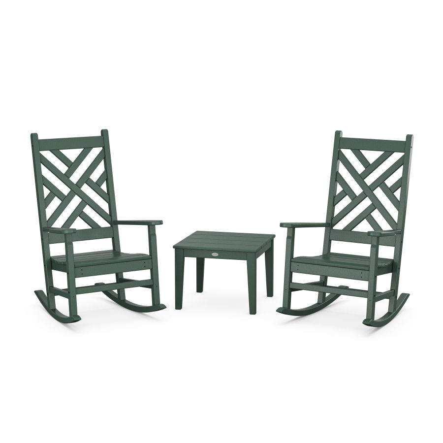 POLYWOOD Chippendale 3-Piece Rocking Chair Set in Green