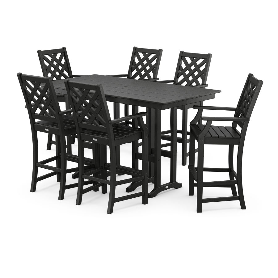 POLYWOOD Wovendale Arm Chair 7-Piece Farmhouse Bar Set in Black