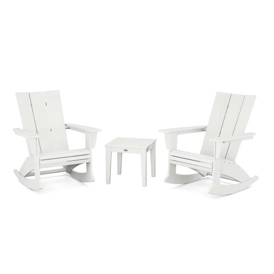 POLYWOOD Modern Curveback 3-Piece Adirondack Rocking Chair Set in White