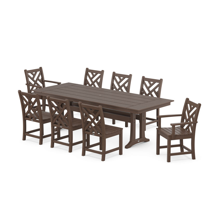 POLYWOOD Chippendale 9-Piece Farmhouse Dining Set with Trestle Legs in Mahogany