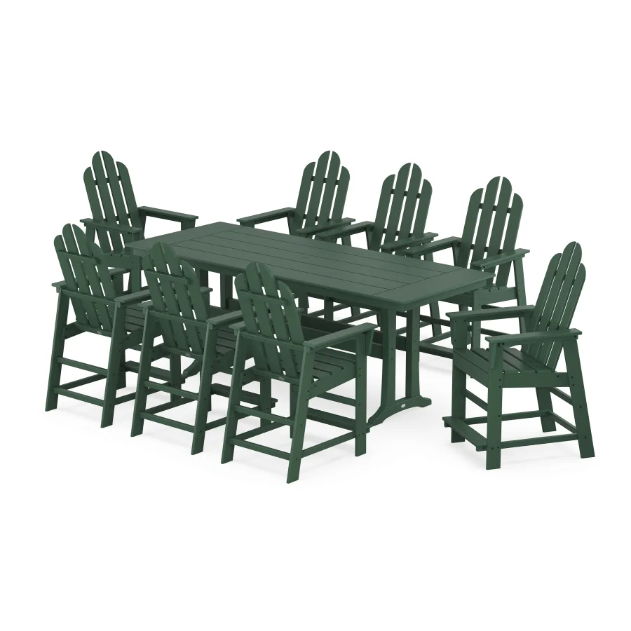 POLYWOOD Long Island 9-Piece Farmhouse Counter Set with Trestle Legs in Green