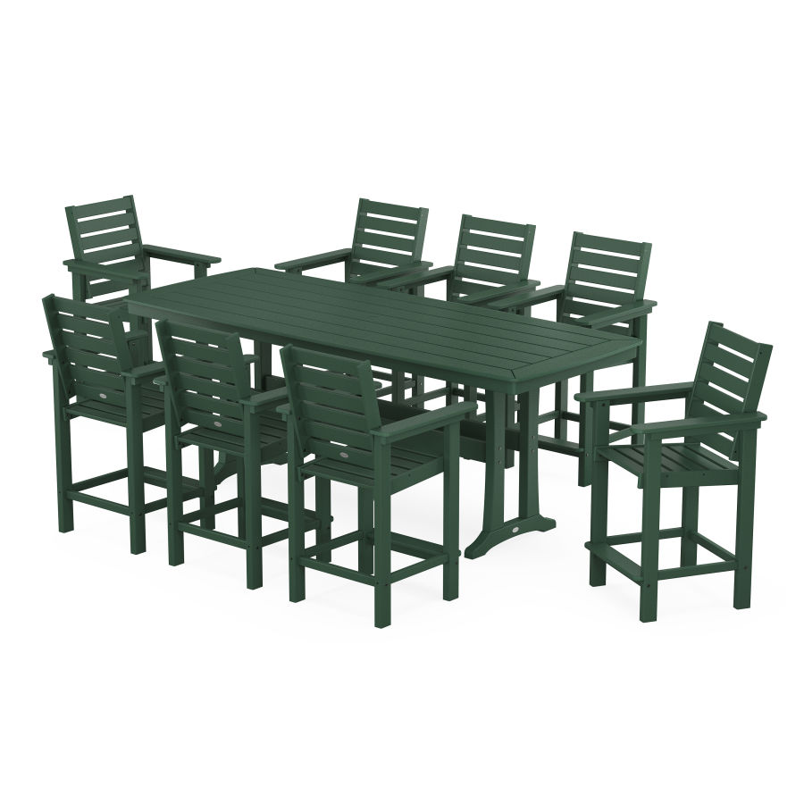 POLYWOOD Captain 9-Piece Counter Set with Trestle Legs in Green