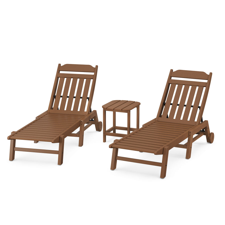 POLYWOOD Country Living 3-Piece Chaise Set with Wheels in Teak