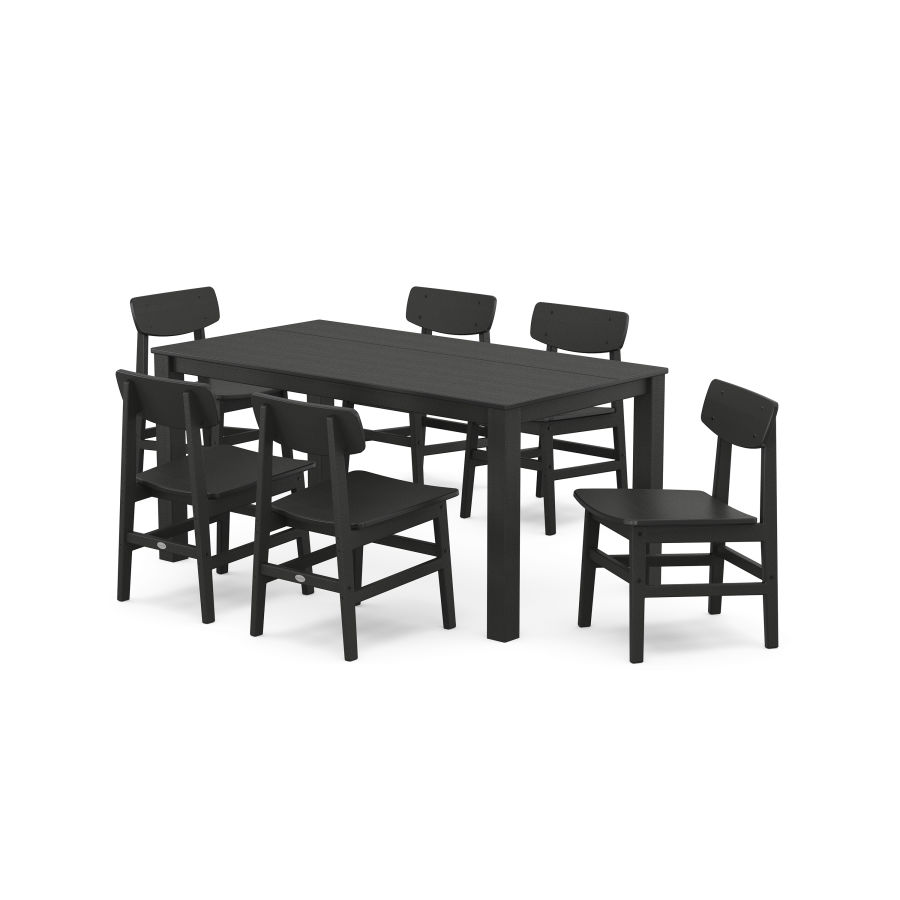 POLYWOOD Modern Studio Urban Chair 7-Piece Parsons Table Dining Set in Black