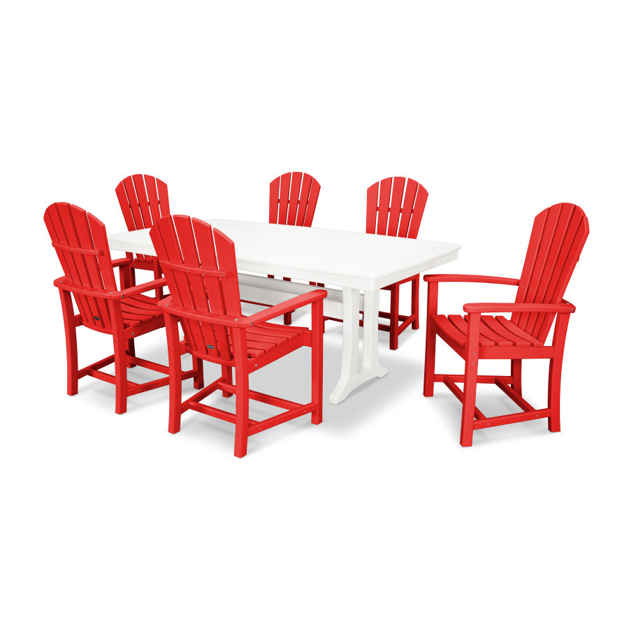 POLYWOOD Palm Coast 7-Piece Dining Set with Trestle Legs in Sunset Red / White