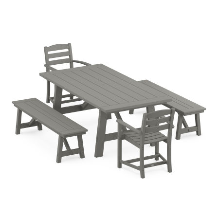 La Casa Cafe 5-Piece Rustic Farmhouse Dining Set With Benches