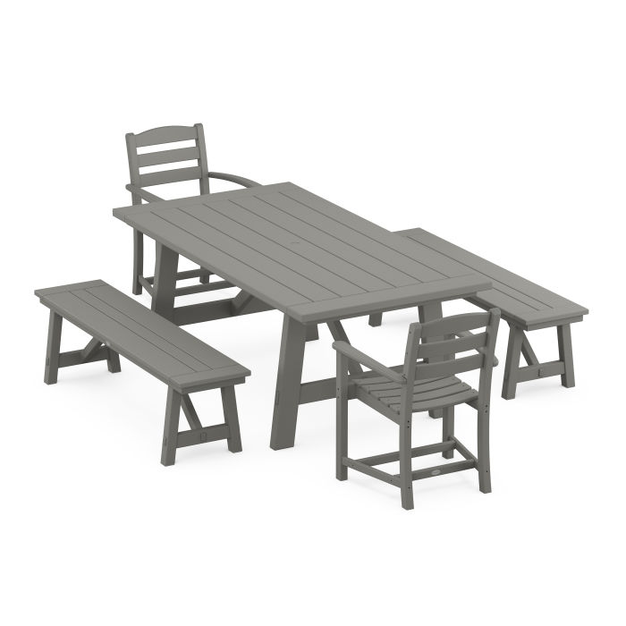 POLYWOOD La Casa Cafe 5-Piece Rustic Farmhouse Dining Set With Benches