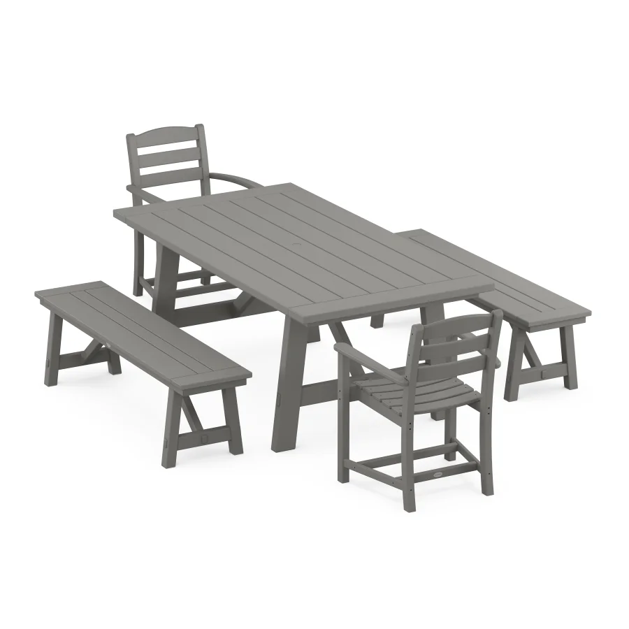 POLYWOOD La Casa Cafe 5-Piece Rustic Farmhouse Dining Set With Benches