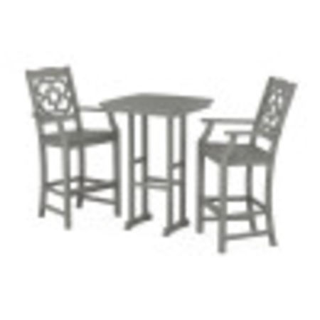 POLYWOOD Chinoiserie 3-Piece Bar Set in Slate Grey