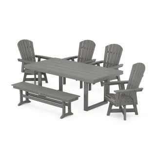 POLYWOOD Nautical Curveback Adirondack Swivel Chair 6-Piece Dining Set with Bench