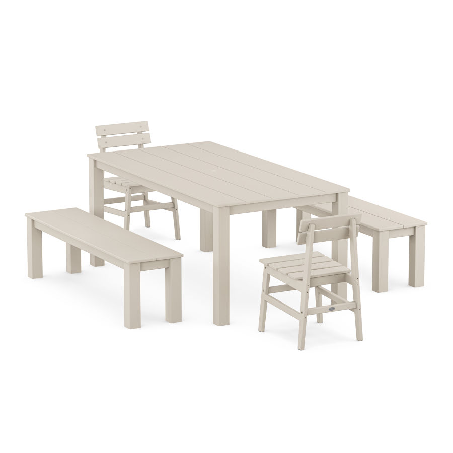 POLYWOOD Modern Studio Plaza Chair 5-Piece Parsons Dining Set with Benches in Sand