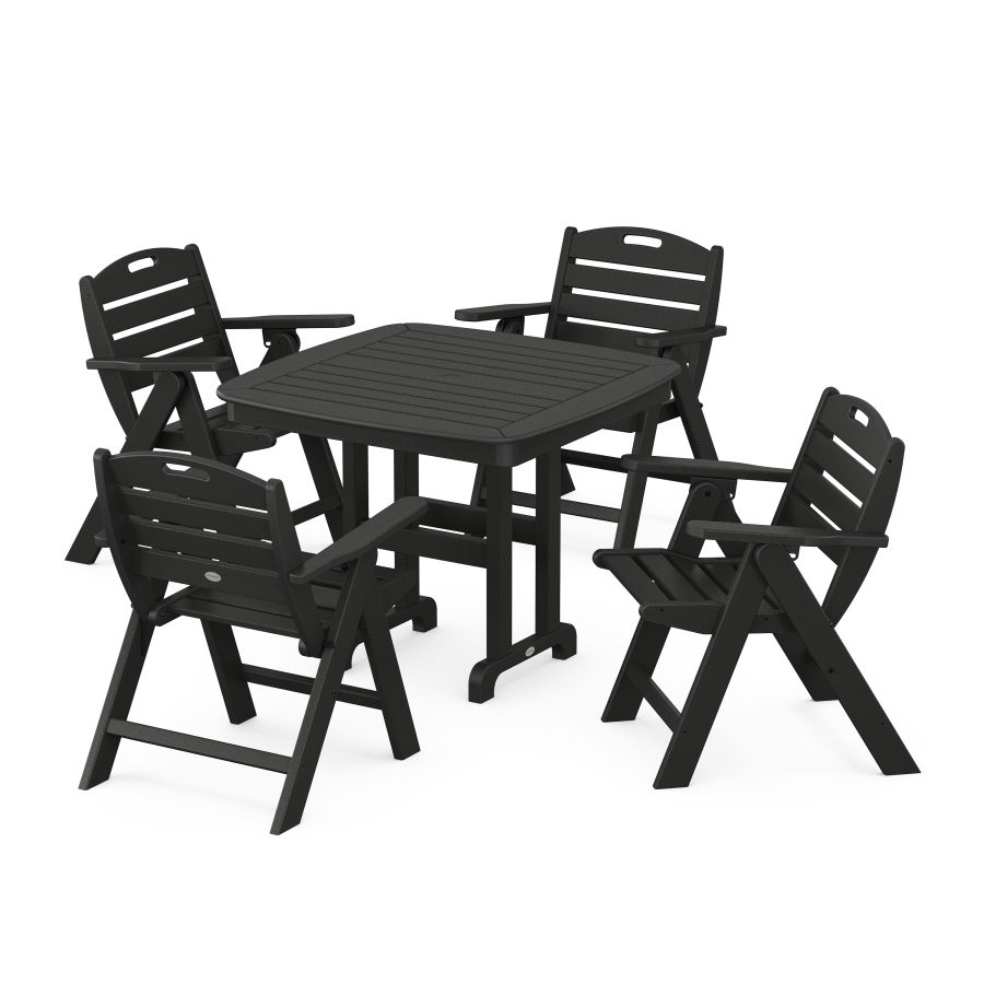 POLYWOOD Nautical Folding Lowback Chair 5-Piece Dining Set in Black