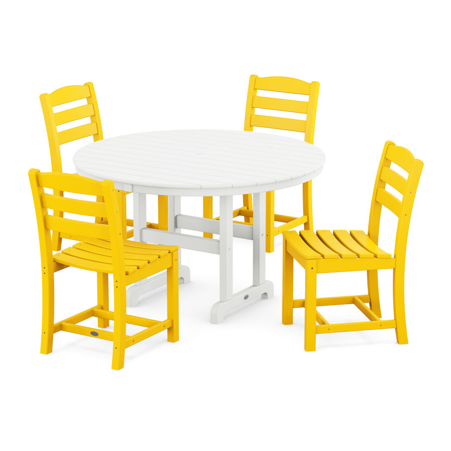 POLYWOOD La Casa Café Side Chair 5-Piece Round Farmhouse Dining Set in Lemon / White