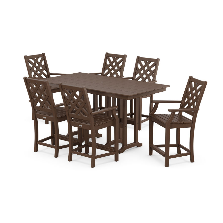 POLYWOOD Wovendale Arm Chair 7-Piece Farmhouse Counter Set in Mahogany