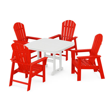 South Beach 5-Piece Dining Set with Trestle Legs in Sunset Red / White
