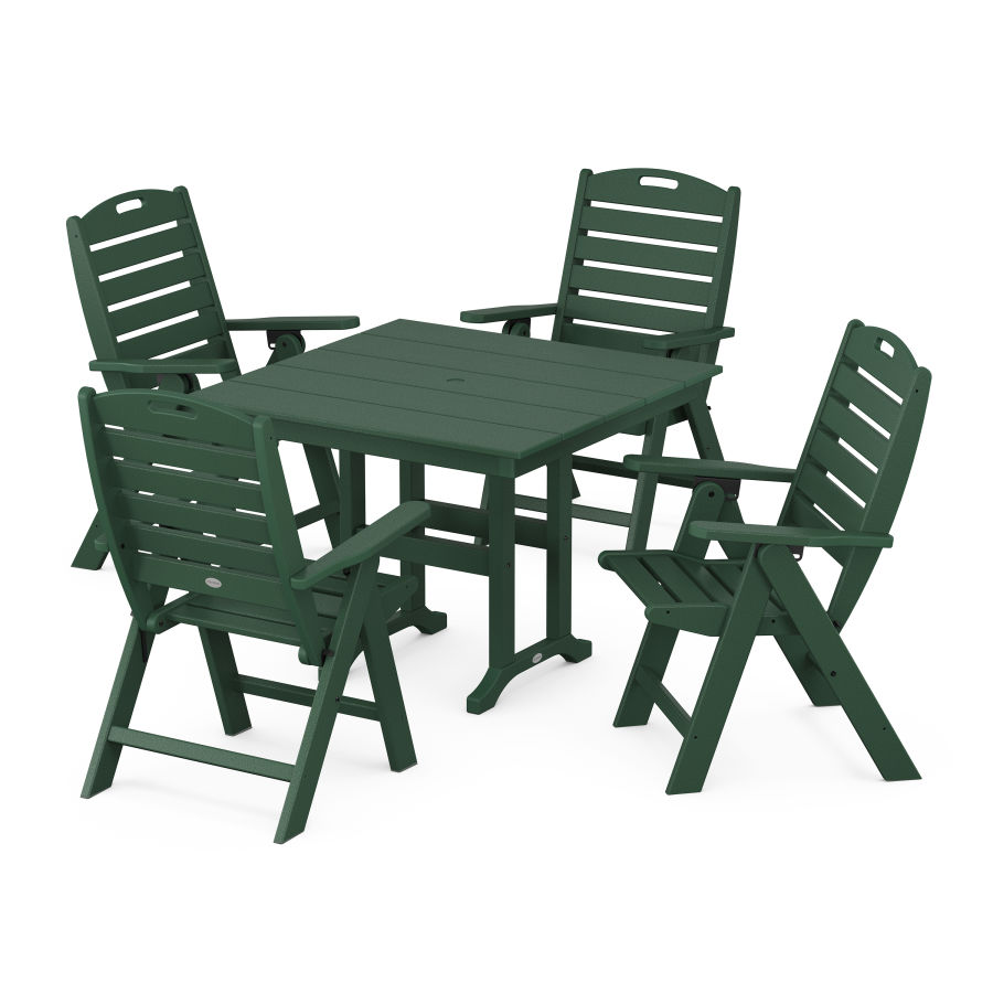 POLYWOOD Nautical Folding Highback Chair 5-Piece Farmhouse Dining Set in Green
