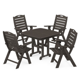 POLYWOOD Nautical Folding Highback Chair 5-Piece Dining Set in Vintage Finish