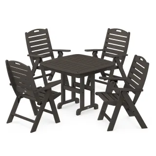 POLYWOOD Nautical Folding Highback Chair 5-Piece Dining Set in Vintage Finish