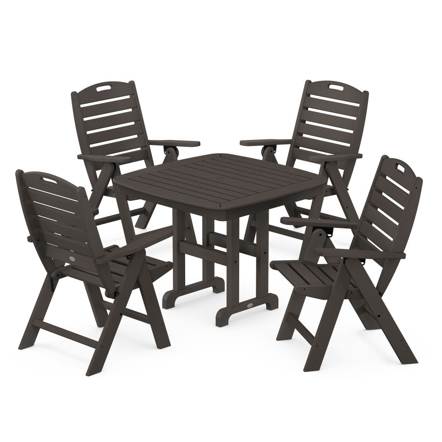 POLYWOOD Nautical Folding Highback Chair 5-Piece Dining Set in Vintage Coffee
