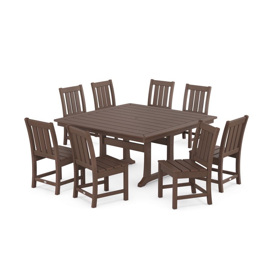 POLYWOOD Oxford Side Chair 9-Piece Square Dining Set with Trestle Legs in Mahogany
