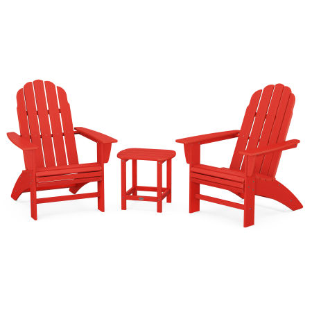 Vineyard 3-Piece Curveback Adirondack Set with South Beach 18" Side Table in Sunset Red