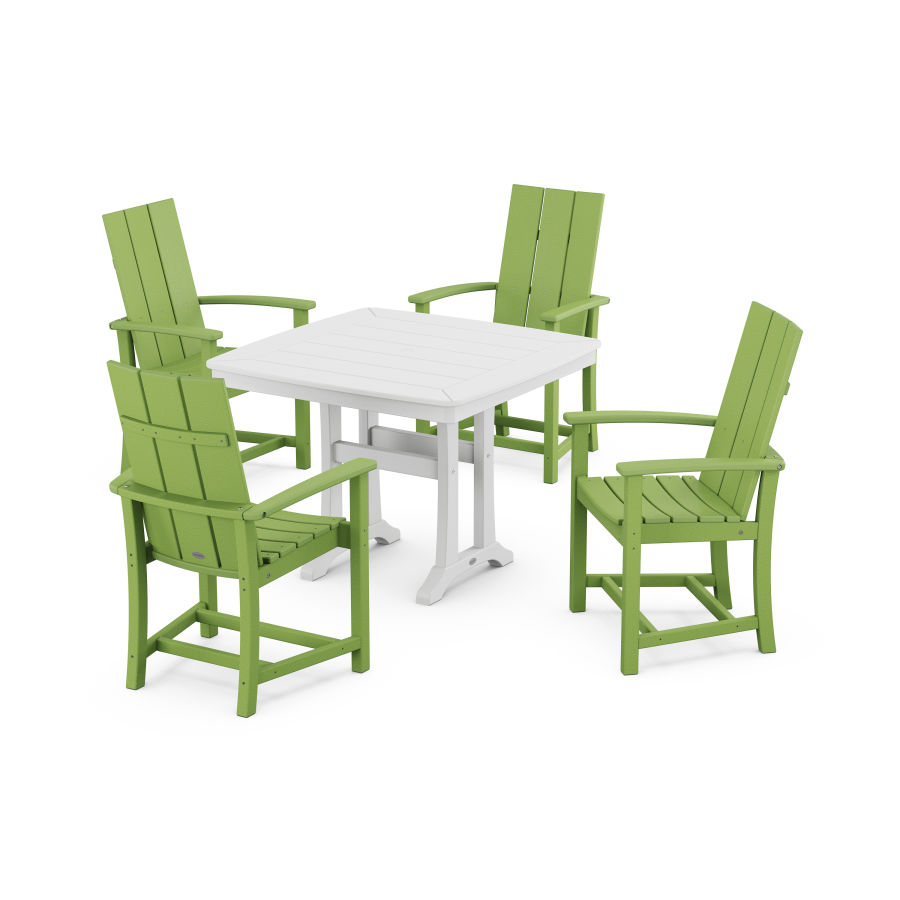 POLYWOOD Modern Adirondack 5-Piece Dining Set with Trestle Legs in Lime / White