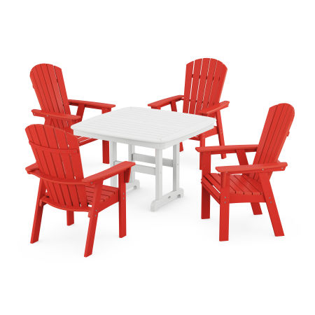 Nautical Adirondack 5-Piece Dining Set with Trestle Legs in Sunset Red / White