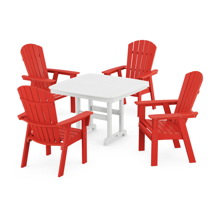 POLYWOOD Nautical Adirondack 5-Piece Dining Set with Trestle Legs in Sunset Red / White