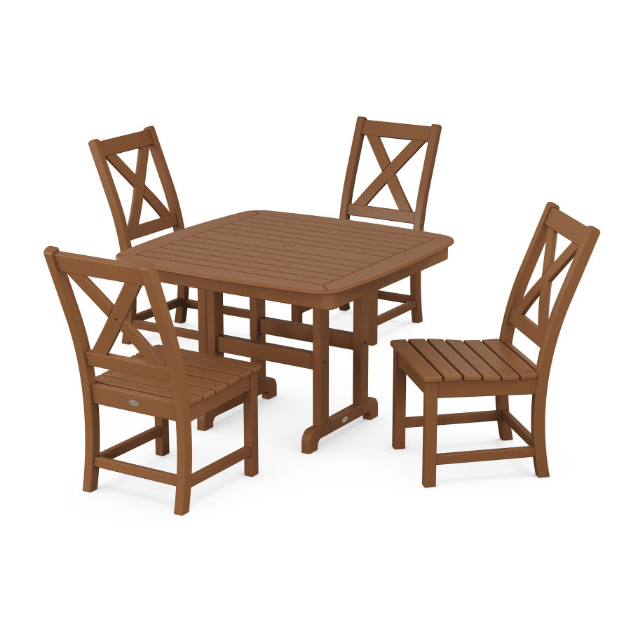 POLYWOOD Braxton Side Chair 5-Piece Dining Set with Trestle Legs in Teak