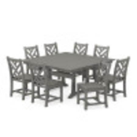 Chippendale 9-Piece Farmhouse Trestle Dining Set in Slate Grey