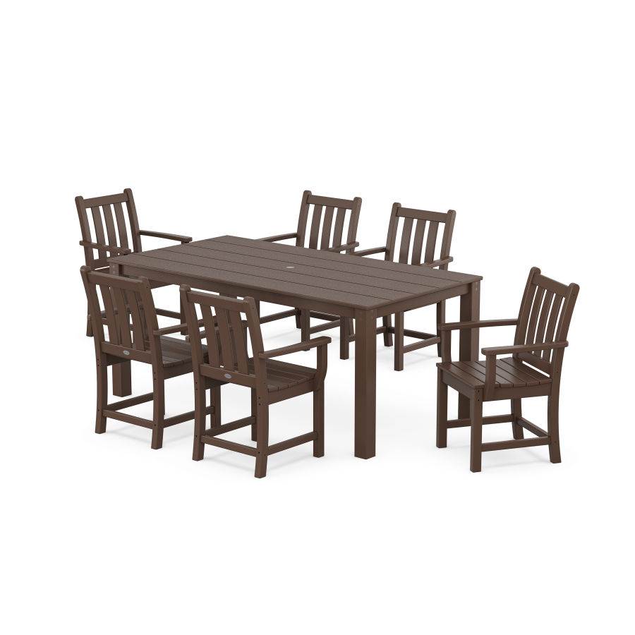 POLYWOOD Traditional Garden Arm Chair 7-Piece Parsons Dining Set in Mahogany