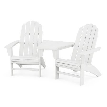 Vineyard 3-Piece Curveback Adirondack Set with Angled Connecting Table in White