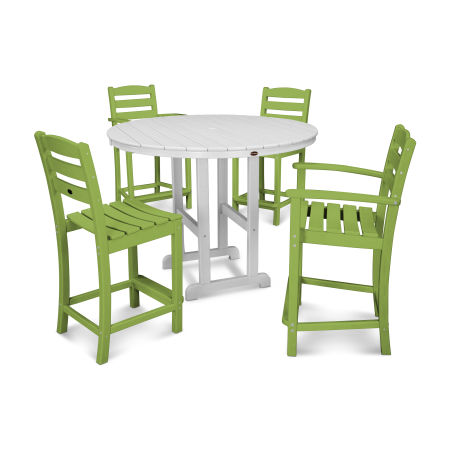 POLYWOOD La Casa Café 5-Piece Round Farmhouse Counter Dining Set in Lime / White