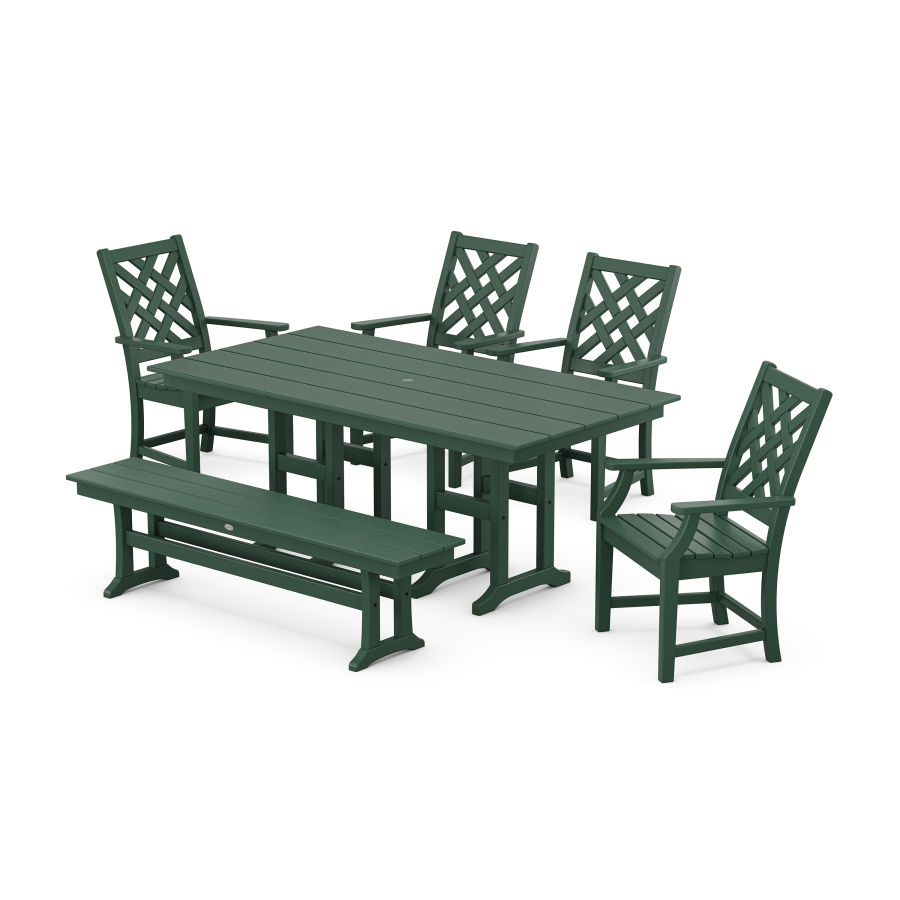 POLYWOOD Wovendale 6-Piece Farmhouse Dining Set with Bench in Green