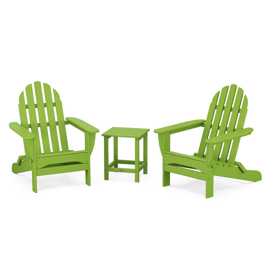 POLYWOOD Classic Folding Adirondack 3-Piece Set with Long Island 18" Side Table in Lime