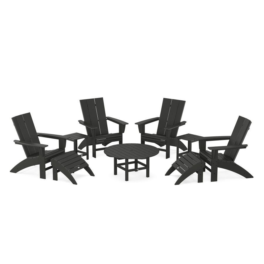 POLYWOOD Modern Curveback Adirondack Chair 9-Piece Conversation Set in Black