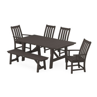 Vineyard 6-Piece Rustic Farmhouse Dining Set With Bench in Vintage Finish