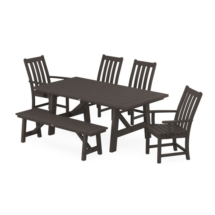 POLYWOOD Vineyard 6-Piece Rustic Farmhouse Dining Set With Bench in Vintage Finish