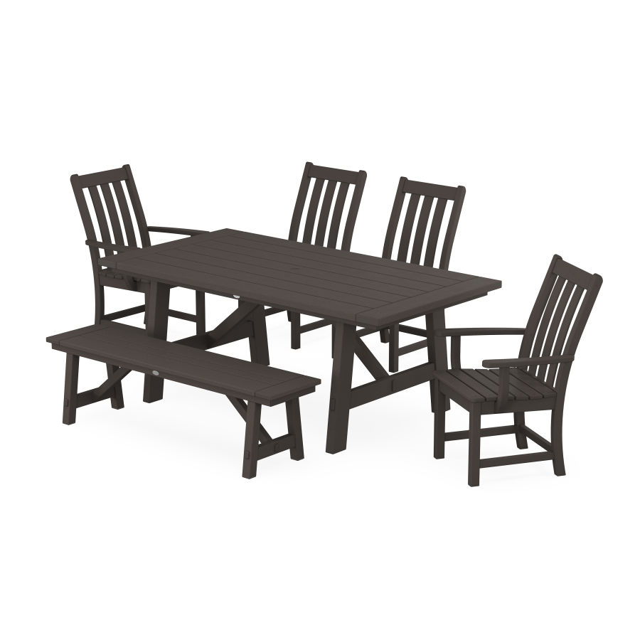 POLYWOOD Vineyard 6-Piece Rustic Farmhouse Dining Set With Trestle Legs in Vintage Coffee