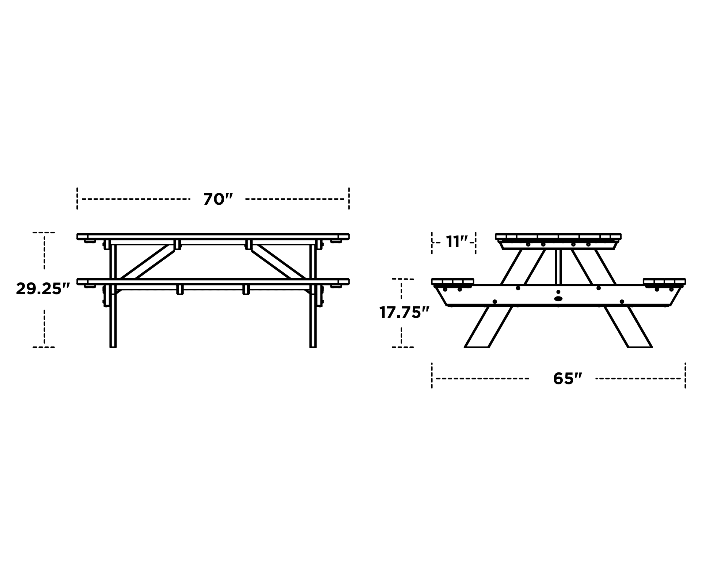 Dimensions for Park 72" Picnic Table