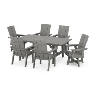 POLYWOOD Modern Curveback Adirondack 7-Piece Rustic Farmhouse Swivel Dining Set